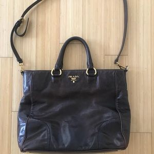 Dark Brown leather Prada handbag 12 x 17 x 6.